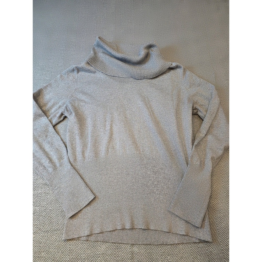 Apt.9 Sweater Womens XL Gray Shimmer Ribbed Waist Long Sleeve Cowl Neck Pullover
